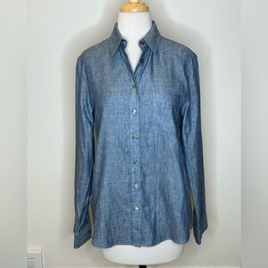 Jenni Kayne Blue Chambray Cotton Button Front Shirt S
